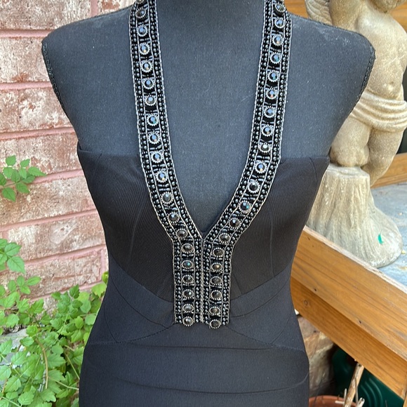 Sky Bandage Black Mini Dress with Jeweled Halter Neck Size S - Picture 2 of 12